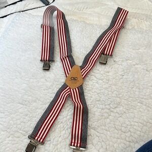 Custom Leather Craft American Flag Heavy Duty Elastic Suspenders